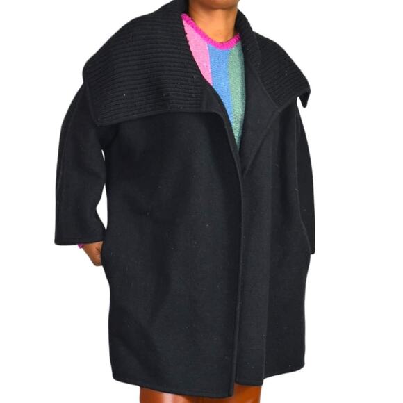 Vince Sweater Coat Black Wool Shawl Collar Knit Open Front Oversized Size Medium - Picture 1 of 15